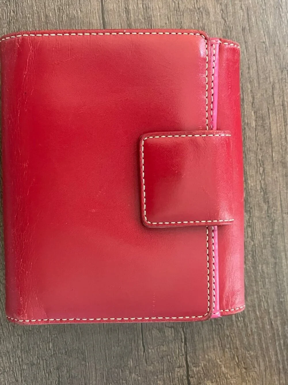 Kate Spade New York Red Leather Trifold Wallet Snap Tab Closure